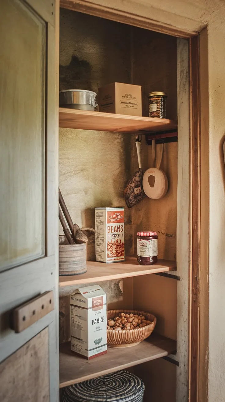 A cozy farmhouse pantry, proof that even the smallest pantry room can be a thing of beauty.  This pantry makeover, a testament to a successful DIY kitchen renovation, showcases the magic of simple pantry decor.  With a few carefully chosen items and a touch of rustic charm, this house pantry is now a functional and inviting space.  The result? A small pantry with big personality.