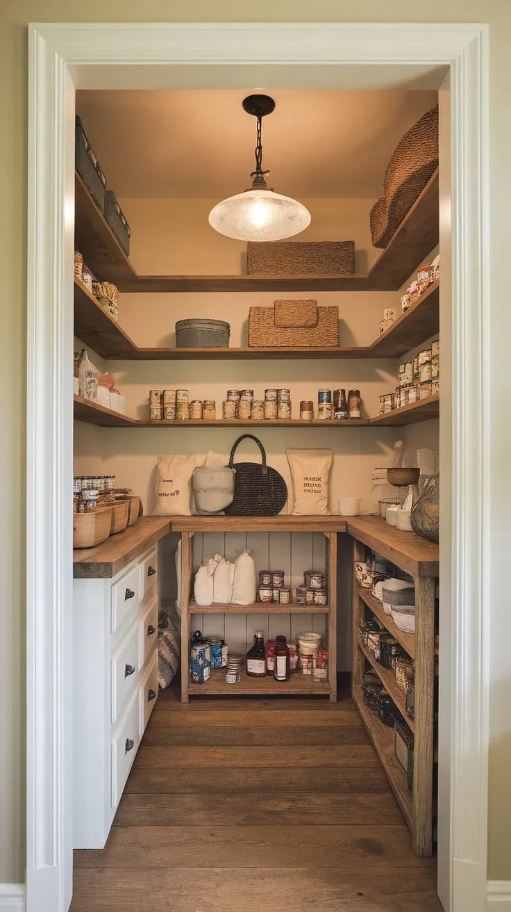 This small pantry, a testament to a successful pantry remodel, boasts charming farmhouse pantry decor.  The DIY kitchen renovation transformed this tiny pantry room into a functional and aesthetically pleasing space, showcasing the magic of a house pantry makeover.