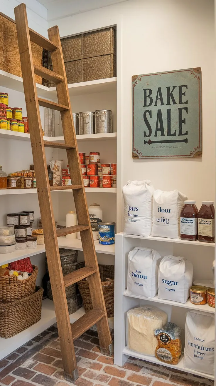 My little house pantry has gotten a major makeover!  This pantry room transformation, a true pantry makeover, involved a lot of love (and a little DIY kitchen renovation).  The result? A functional and aesthetically pleasing farmhouse pantry, complete with a charming wooden ladder and plenty of space for all my baking essentials.  The small pantry now feels so much bigger thanks to smart pantry decor.