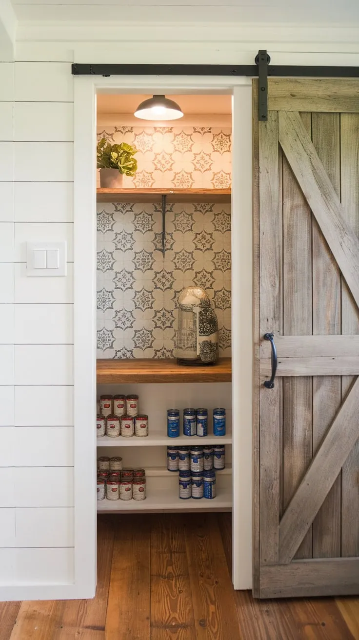 A pantry makeover doesn't have to be a huge undertaking! This house pantry proves that even a small pantry can be a stylish and functional addition to your home.  The farmhouse pantry design, achieved through a simple pantry decor refresh, is the perfect blend of rustic and modern, a delightful result of a DIY kitchen renovation.