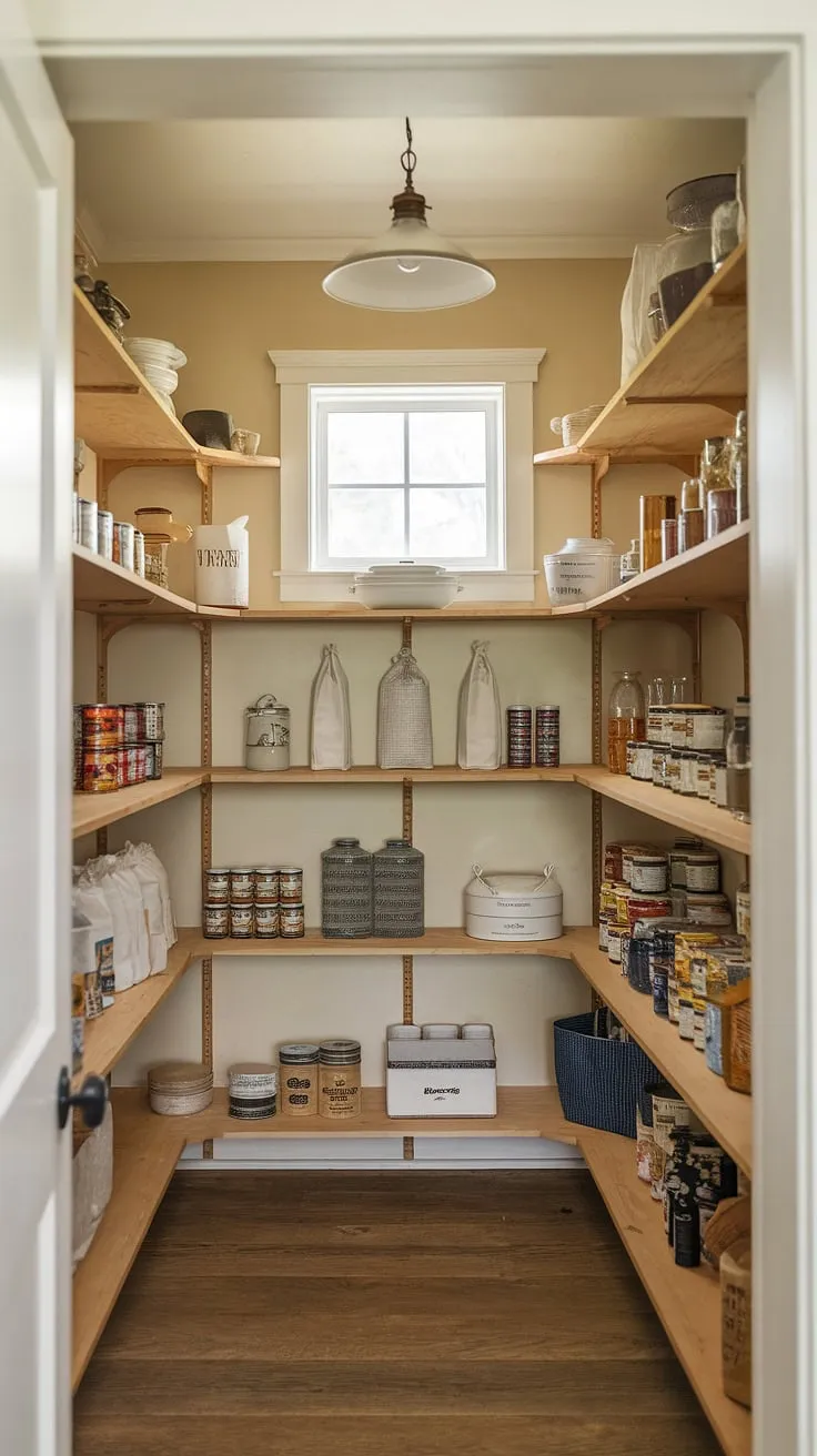 Our house pantry makeover is complete! This small pantry now shines with farmhouse charm thanks to a little pantry decor and a lot of DIY kitchen renovation love.  The result? A perfectly organized and beautiful pantry room.