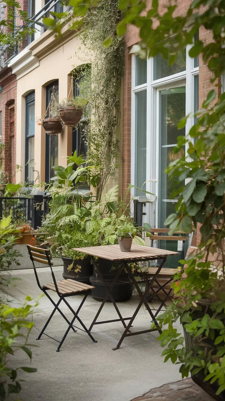 This small patio design proves that big impact doesn't require a big space.  Find endless ideas backyard patio and patio decor ideas for your own townhouse, exploring uncovered patio ideas and small patio ideas that transform a small outdoor patios into a personal oasis.  Perfect for those seeking small patio design inspiration.