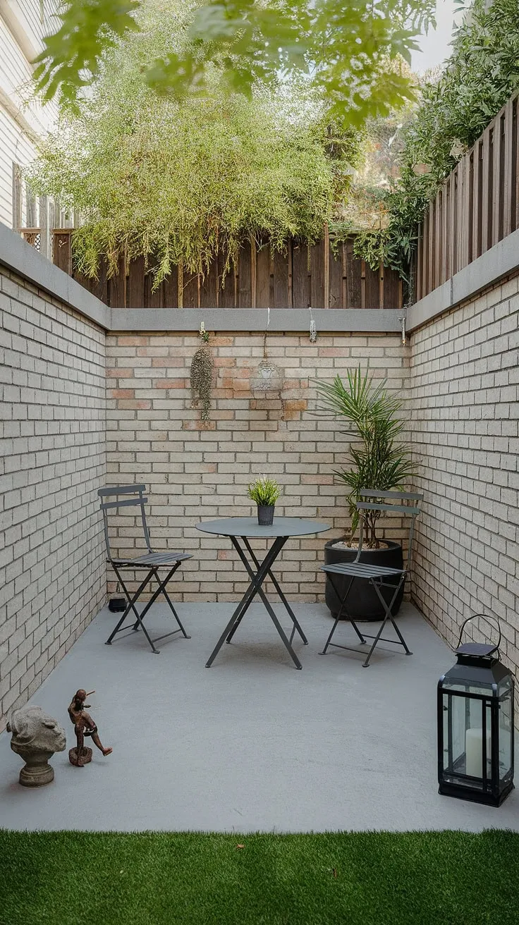 This small patio, tucked away in a townhouse backyard, proves that even the smallest spaces can be transformed into inviting outdoor retreats.  Simple patio decor ideas, like a potted plant and a lantern, create a cozy atmosphere.  For more uncovered patio ideas and small patio design inspiration, explore these backyard patio decor options perfect for small outdoor patios and patio ideas townhouse.