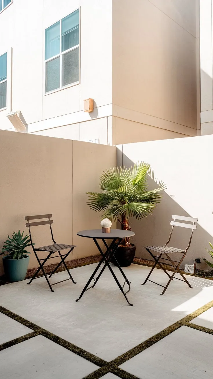This charming small patio showcases the beauty of simplicity.  Uncovered patio ideas don't have to be complicated; sometimes, a few well-chosen pieces are all you need to create a welcoming atmosphere.  Get inspired by this small patio design and discover more ideas backyard patio and patio ideas townhouse for your own small outdoor patios.  Browse through our backyard patio decor and small patio ideas for endless possibilities.