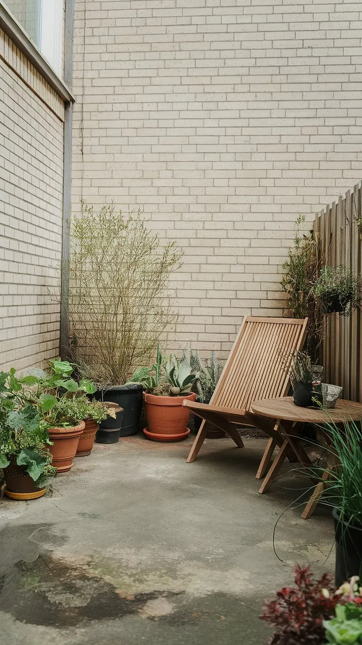 Imagine unwinding after a long day in your own private sanctuary. This plunge pool patio boasts a stunning city view, complete with a terrace pool and hot tub.  The pool deck with hot tub is the epitome of small rooftop pool luxury, offering the perfect blend of relaxation and sophistication.  Find inspiration for your own hot tub ideas with this dreamy small backyard oasis.