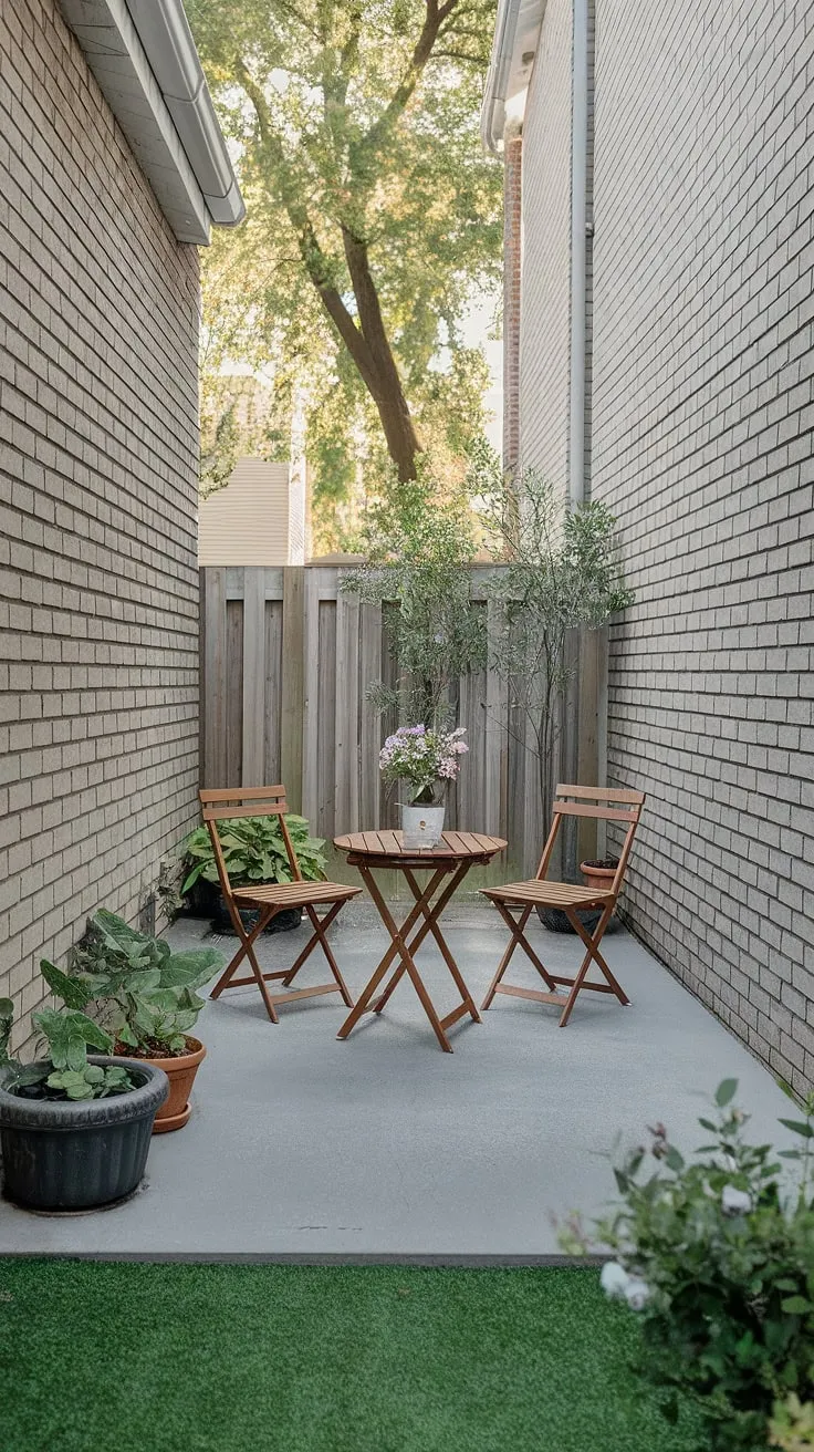 Transform your townhouse backyard with these small patio ideas. This uncovered patio showcases how a little creativity and thoughtful small patio design can turn a small space into a delightful retreat.  Get inspired by this backyard patio decor and explore more uncovered patio ideas for small outdoor patios.  Find the perfect small patio design for your needs with these simple yet effective patio decor ideas.