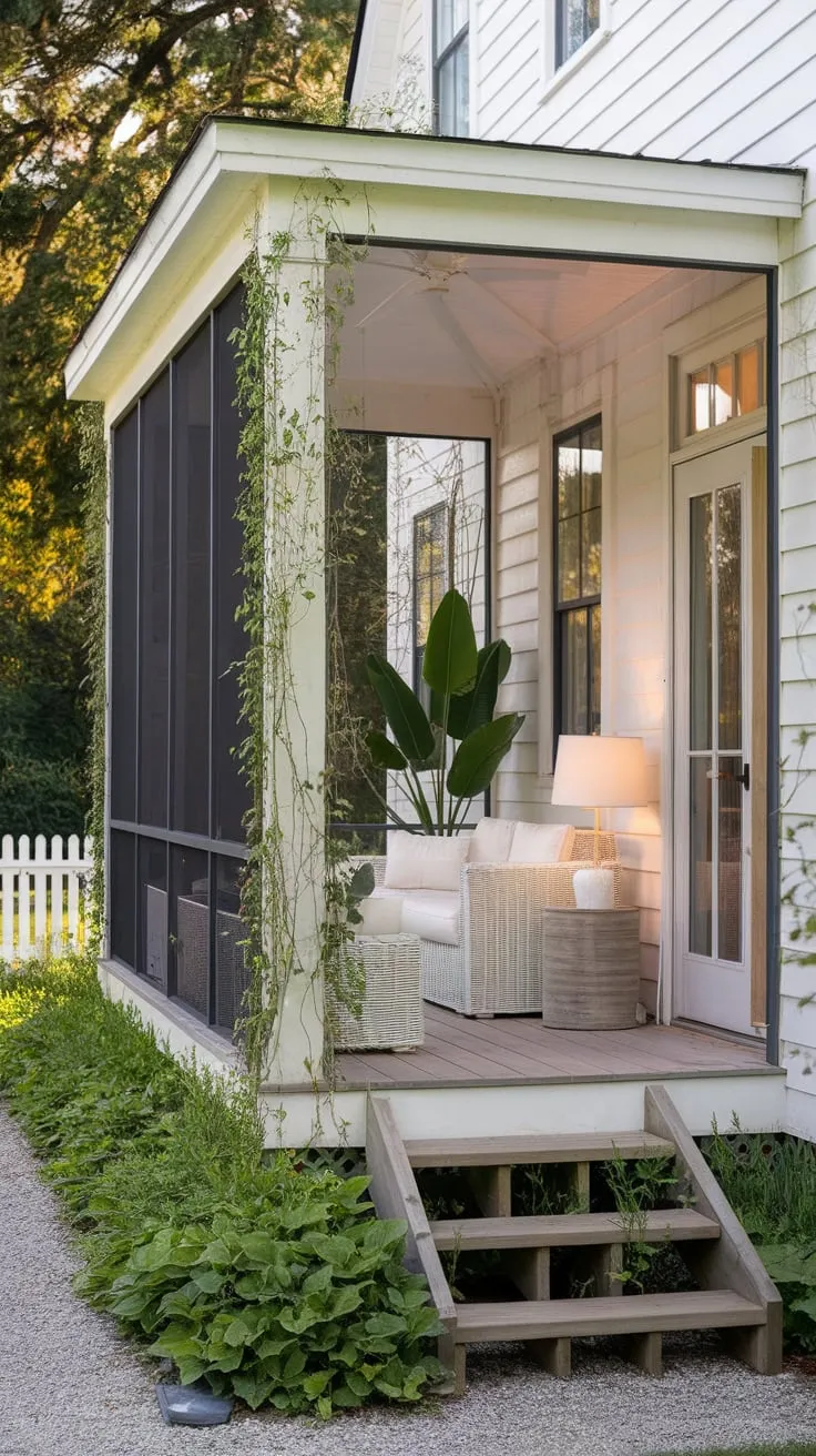 Cozy Screened-In Porch with Lush Greenery