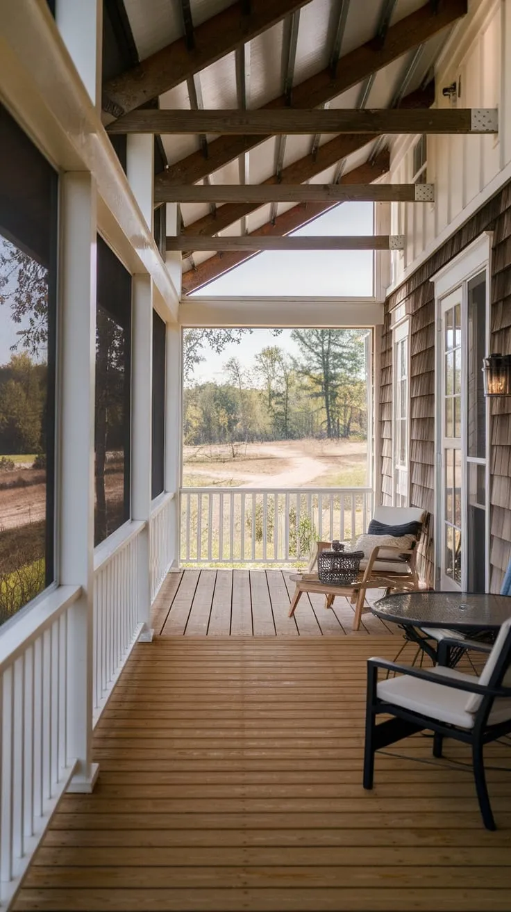 Charming Screened-In Porch in a Modern Farmhouse