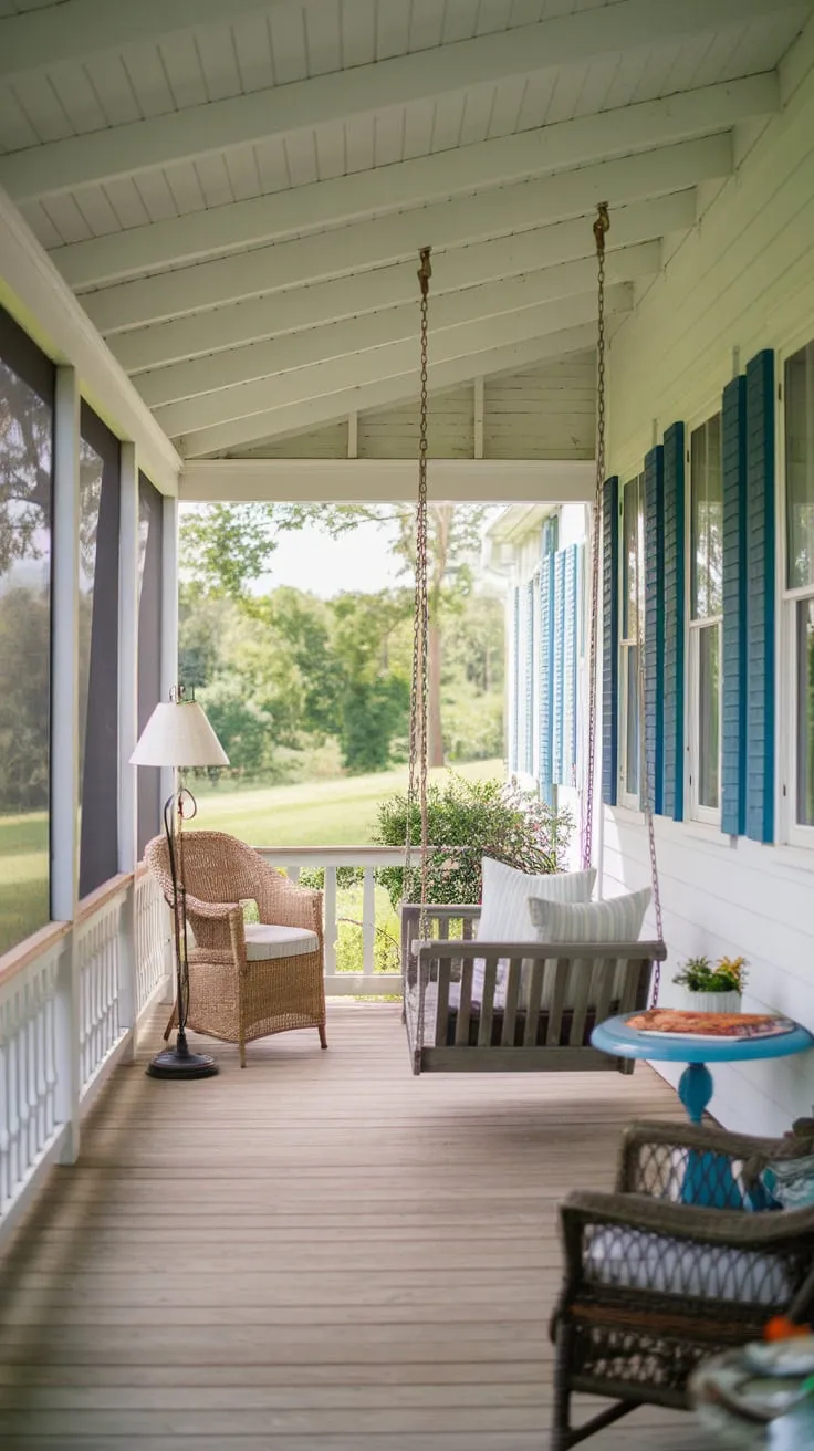 Cozy Screened-In Porch with Farmhouse Flair