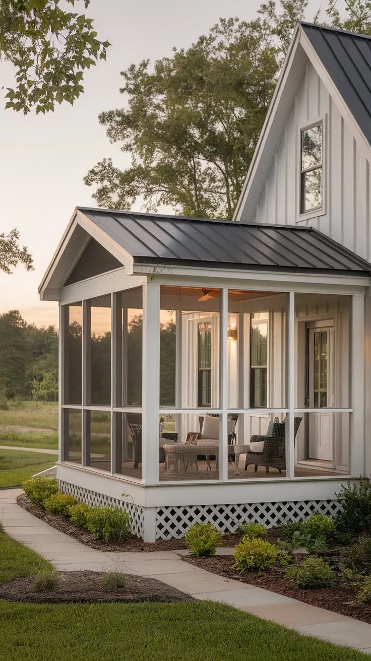 Charming Enclosed Porch in a Modern Farmhouse