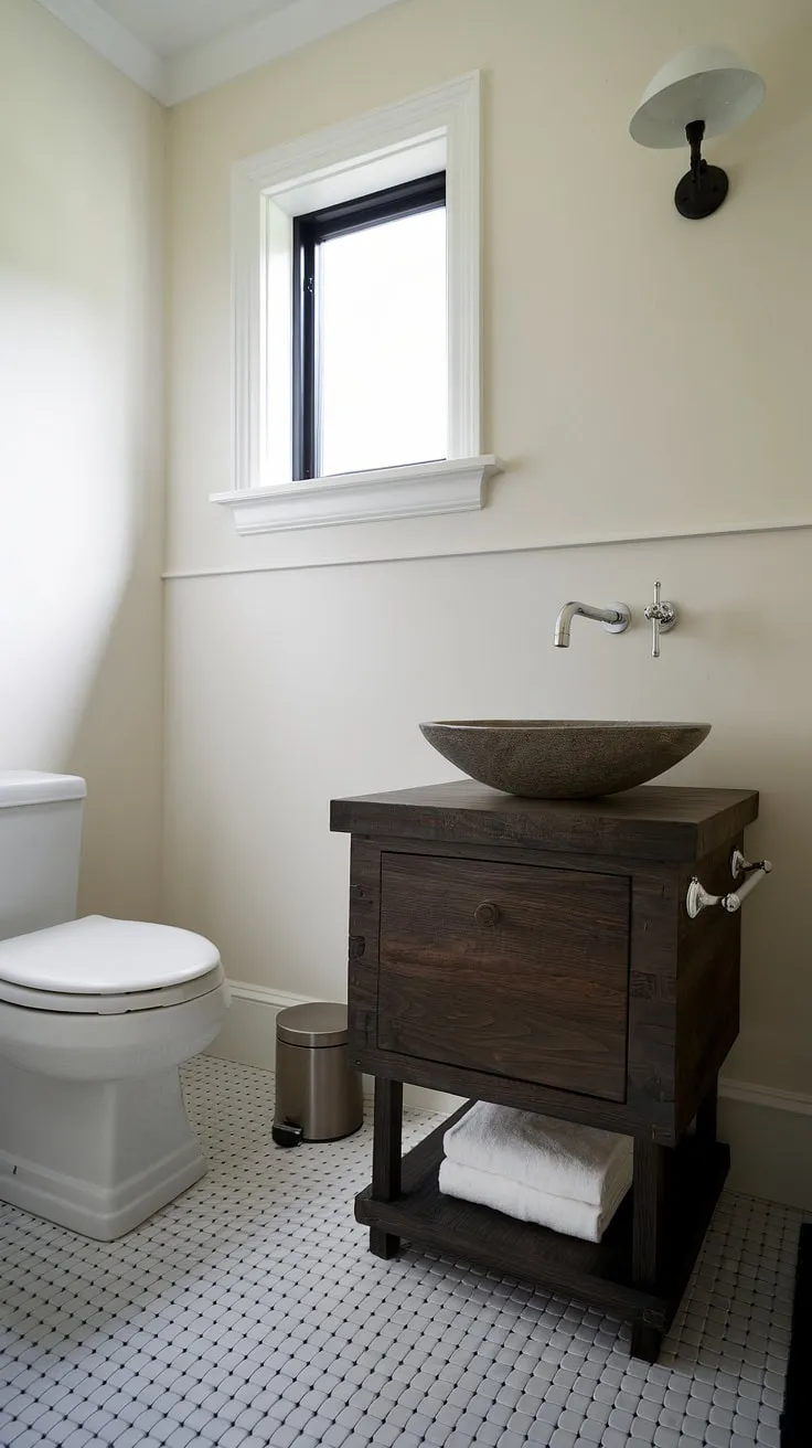 Maximize style in a minimal space. This small powder room proves that even tiny powder rooms can boast a custom bathroom vanity and sophisticated design. Small guest bathroom ideas don't get much better than this.