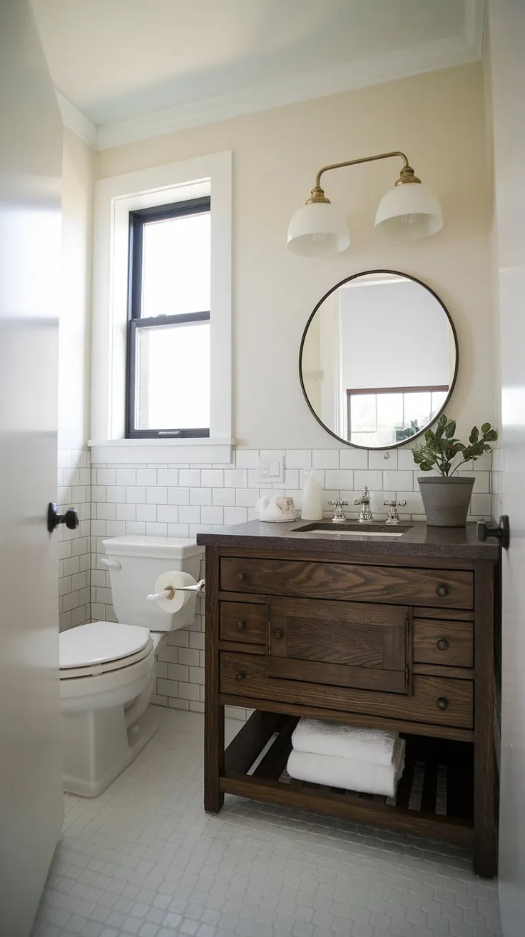 Maximize space and style in this small powder room. Custom bathroom vanity solutions are key for small guest bathroom ideas and tiny powder rooms, proving that even half baths can be luxurious.
