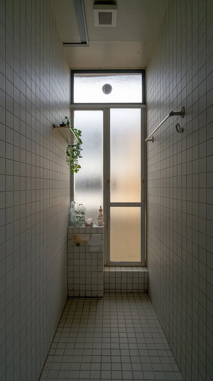 Maximize space and style in this small shower room. Clever bathroom redesign and small bathroom storage solutions create a bright, airy small bathroom interior. Bathroom design decor inspiration at its finest.