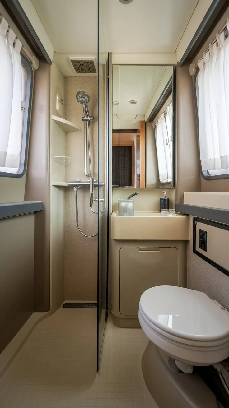 This narrow bathroom proves that even a small bathroom interior can be chic and functional. Bathroom design decor ideas for a small shower room, including smart small bathroom storage, are showcased in this inspiring transformation.