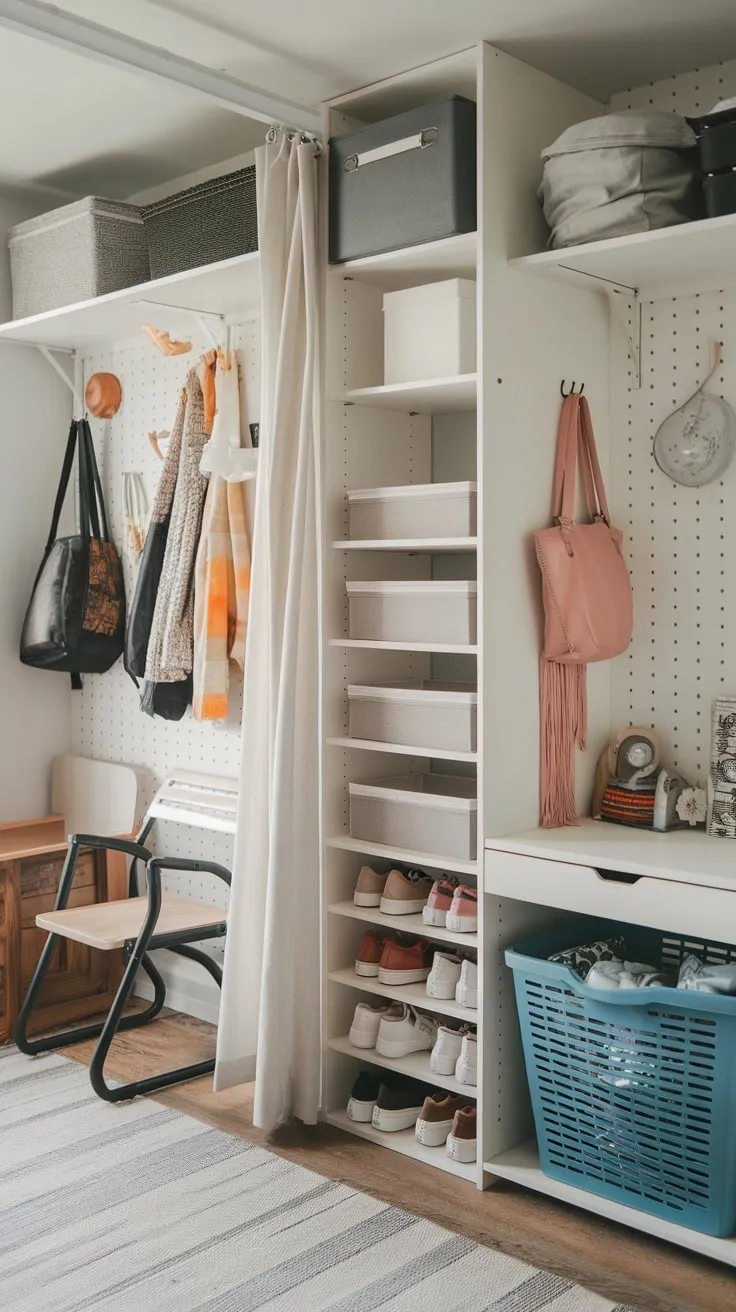 Clever design transforms a tiny room into a highly efficient storage and work area.