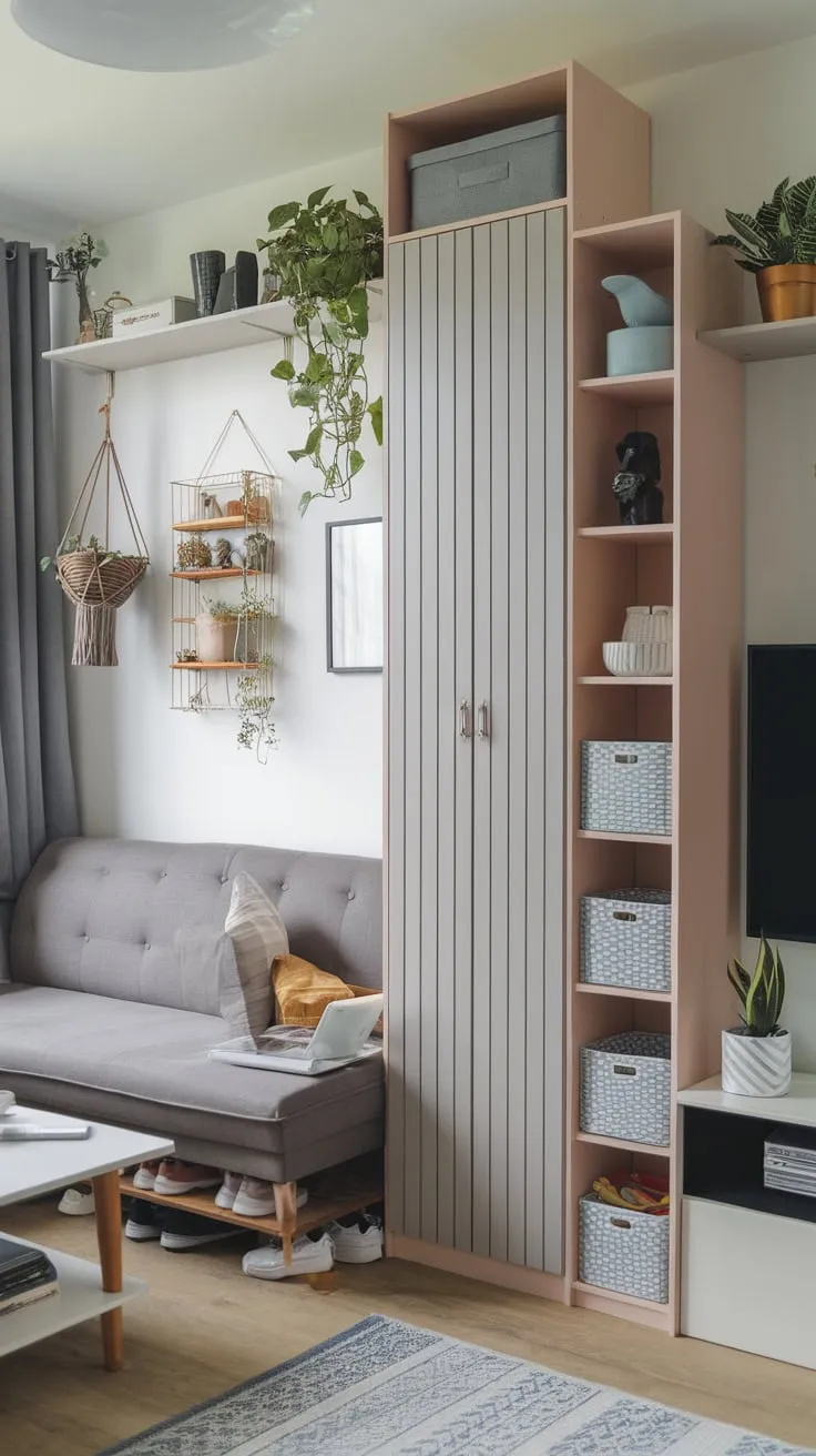 Clever storage hacks—from hidden compartments to vertical shelving—turn a tiny room into a stylish and functional living space.