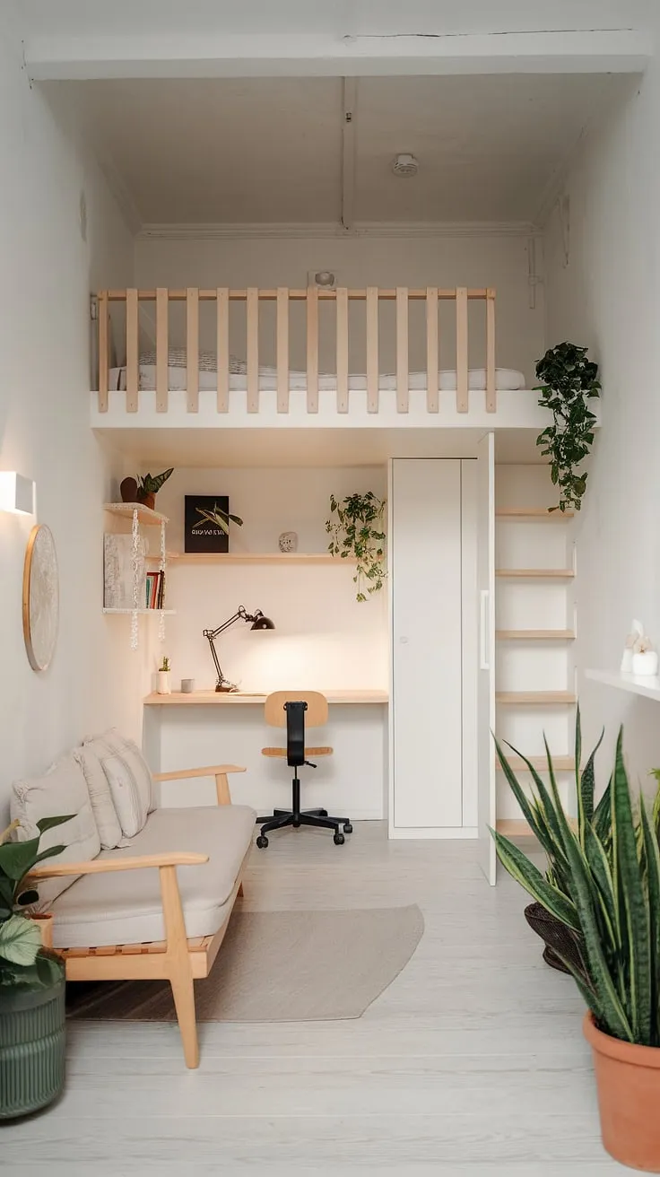 Maximize space and style in this small studio apartment. Clever studio apartment layout and small space interior ideas create a bright and airy feel, showcasing smart small apartment seating ideas and small home furniture solutions. Perfect studio apartment inspiration for renter living room ideas and home decor ideas for small living rooms.