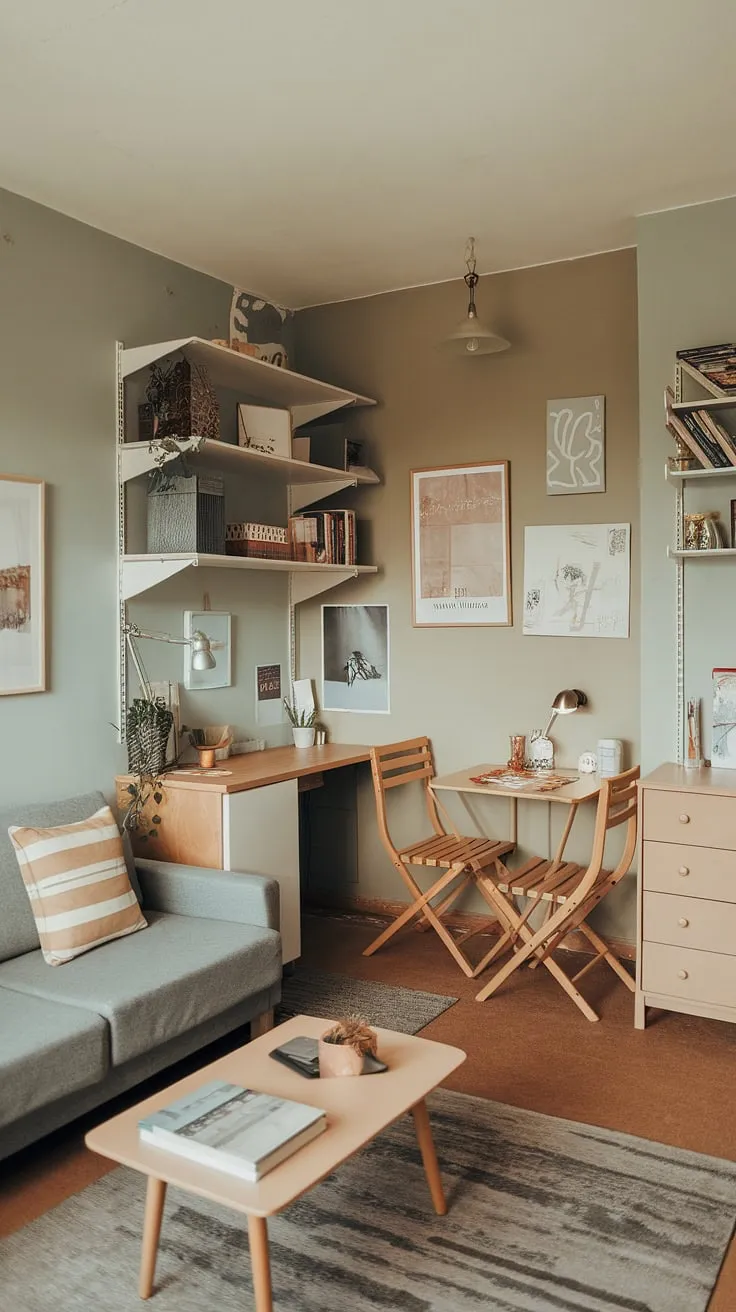 Maximize your space with this inspiring small studio apartment. This studio apartment layout showcases smart small home interior designs and small apartment seating ideas, proving that even a small studio apartment can be stylish and comfortable. Perfect small home furniture solutions and home decor ideas for small living rooms for renters.
