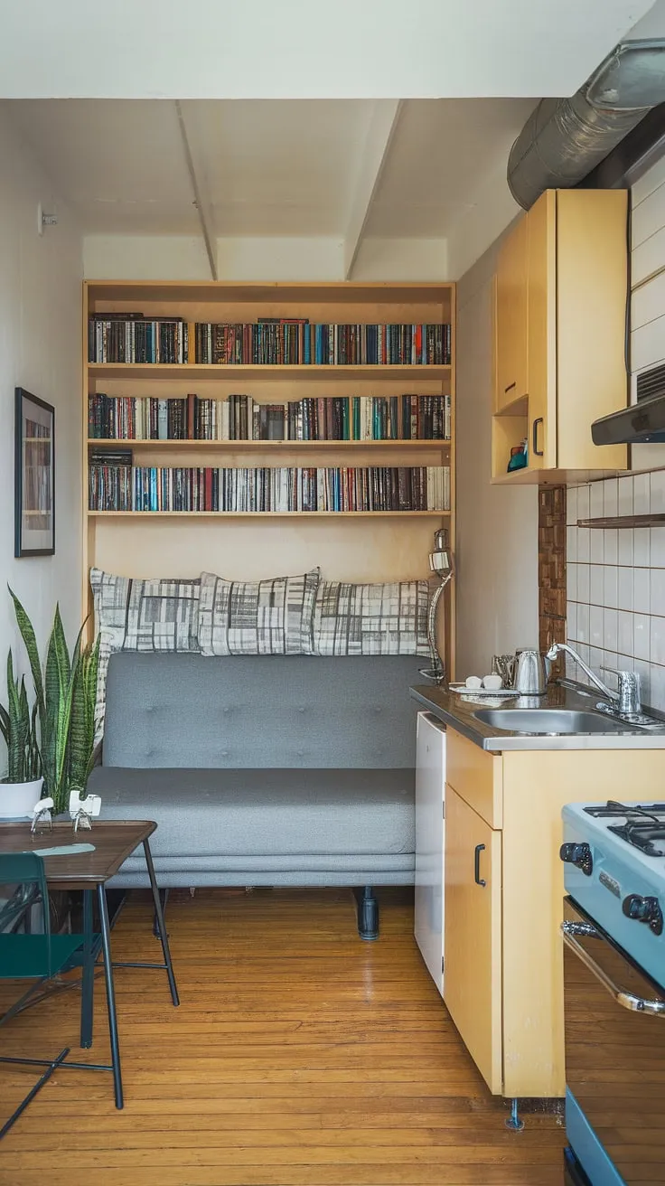Maximize your space with these small space interior ideas! This small studio apartment showcases smart small home interior designs and renter living room ideas, proving that even a small studio apartment can be stylish and comfortable.