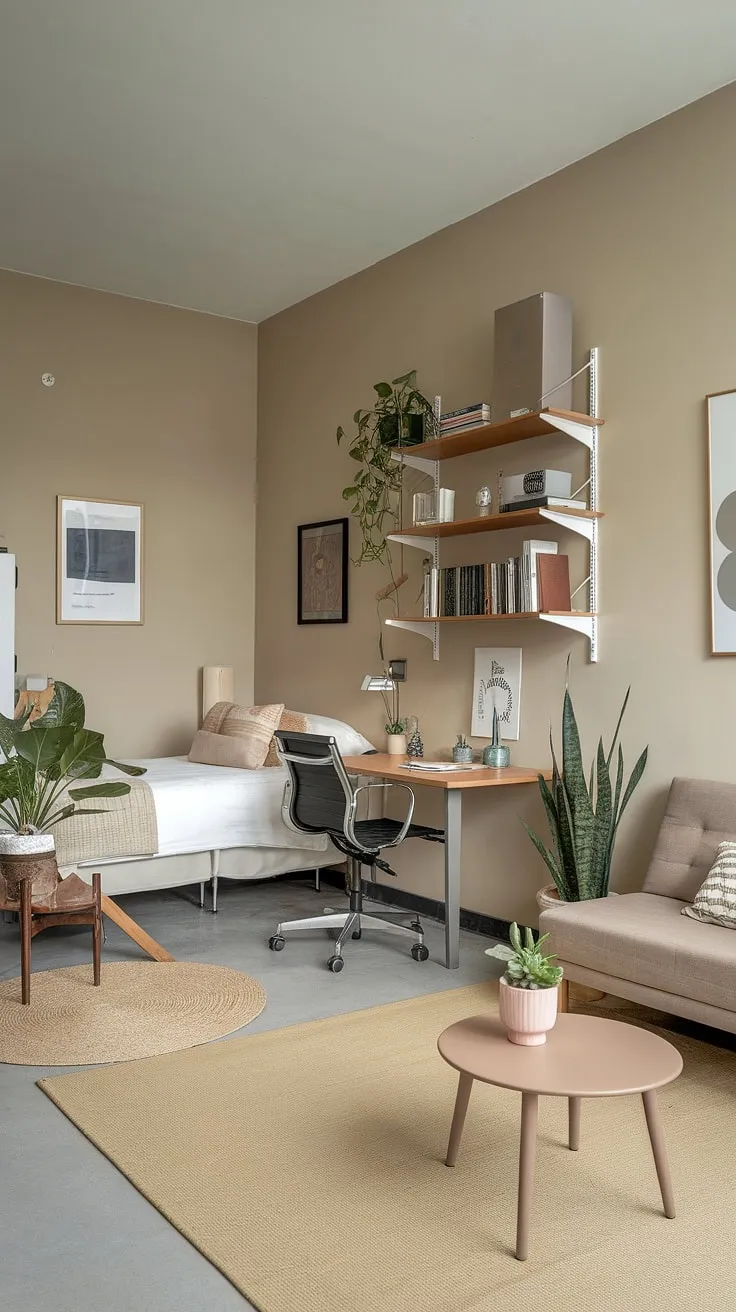 Maximize space and style in this small studio apartment. This small home interior design showcases ingenious small home furniture solutions and small space interior ideas, creating a relaxing atmosphere with thoughtful small apartment seating ideas. Find your studio apartment inspiration here for renter living room ideas and home decor ideas for small living rooms.