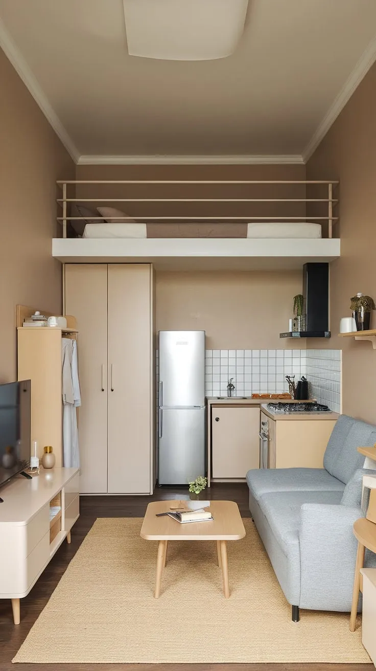 Maximize space and style in this charming small studio apartment. Clever studio apartment layout maximizes functionality with smart small space interior ideas and small apartment seating ideas, proving that even small home interior designs can be chic.