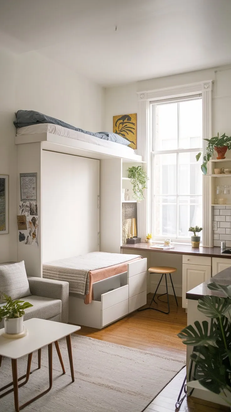 Bright, airy, and brimming with style, this small studio apartment is a testament to the power of smart design. Explore innovative small space interior ideas and home decor ideas for small living rooms within this efficient studio apartment layout. Discover small home furniture solutions and small apartment seating ideas that transform this compact space into a comfortable and stylish home, perfect for those seeking studio apartment inspiration or renter living room ideas.