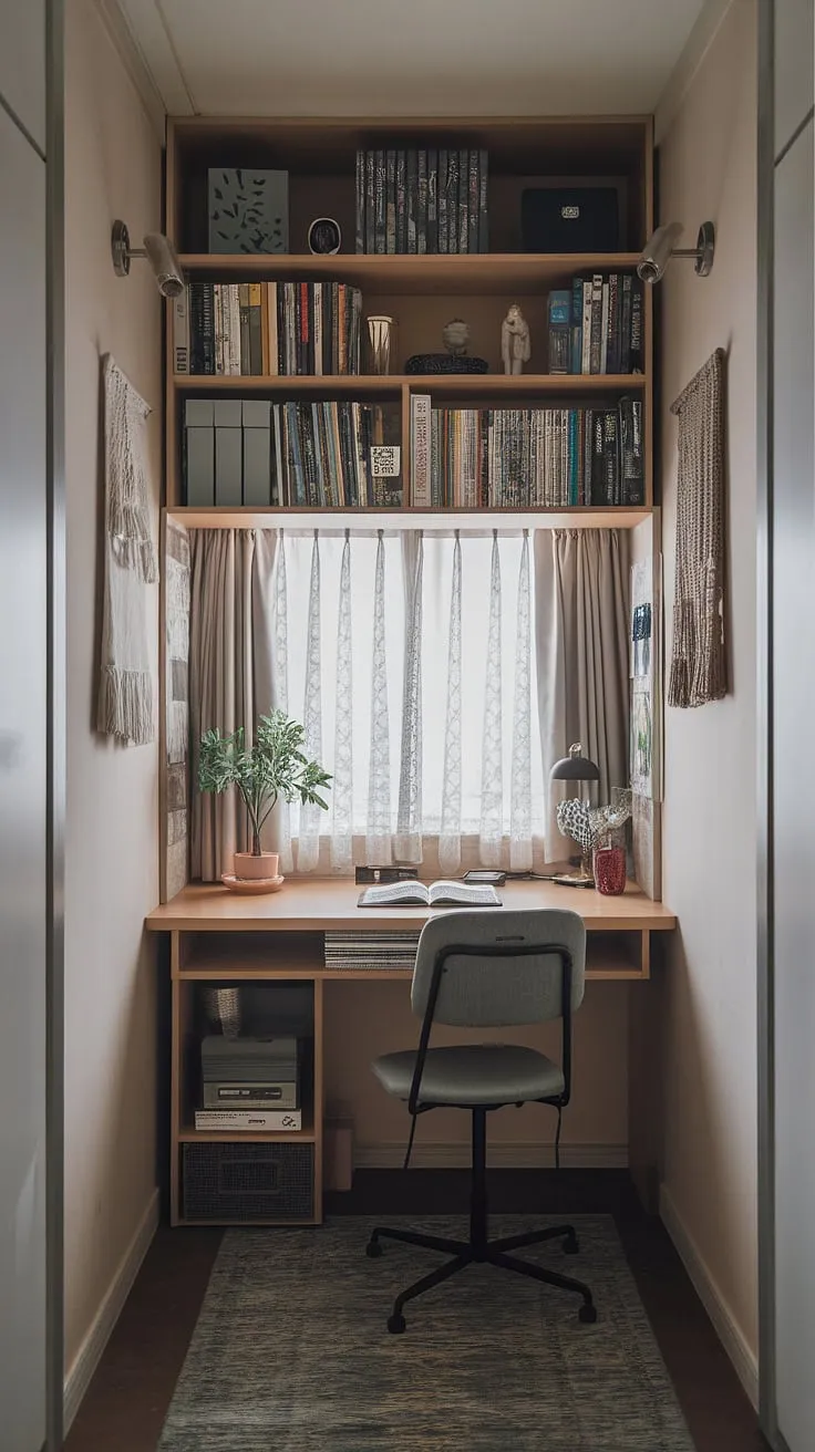 Transform a small corner into a productive haven with these small study room ideas.  A compact desk and thoughtful study room design maximize functionality in this charming small study room.  Explore creative desk solutions and study desk decor to personalize your own small home office.