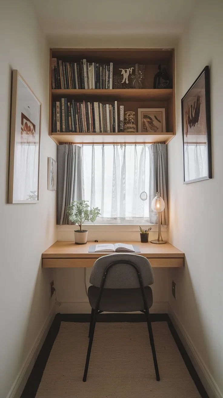 Maximize your workspace without sacrificing style! This small study room showcases clever study room design and desk solutions, proving that even a compact desk can create a productive and inspiring small home office.  The study desk decor adds personality, making it the perfect spot for focused work or quiet contemplation.