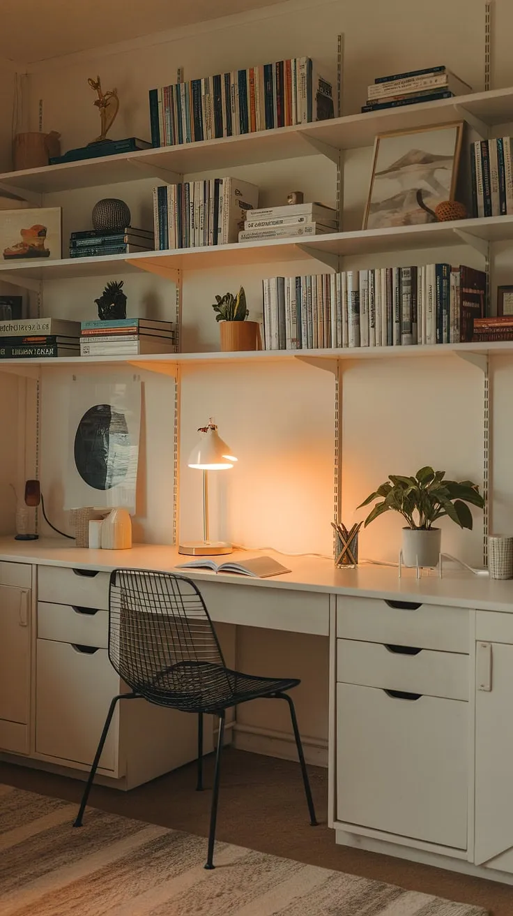 Transforming a tiny space into a productive sanctuary: This small study room showcases the power of thoughtful study room design.  A compact desk, clever storage solutions, and a touch of greenery create the perfect atmosphere for focused work. Explore these small study room ideas and discover the possibilities of even the smallest home offices.  Finding the right desk solutions is key to maximizing your space.