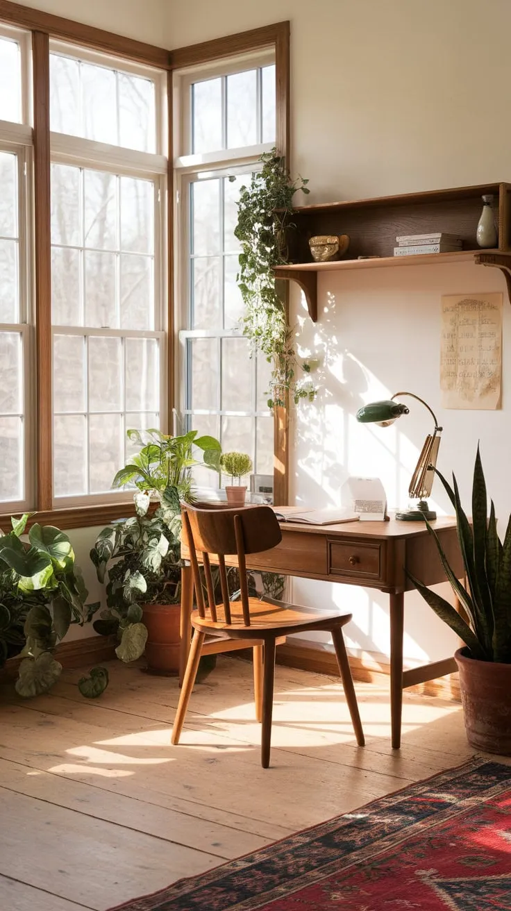 Small space, big productivity: this sunroom office proves that less can be so much more.