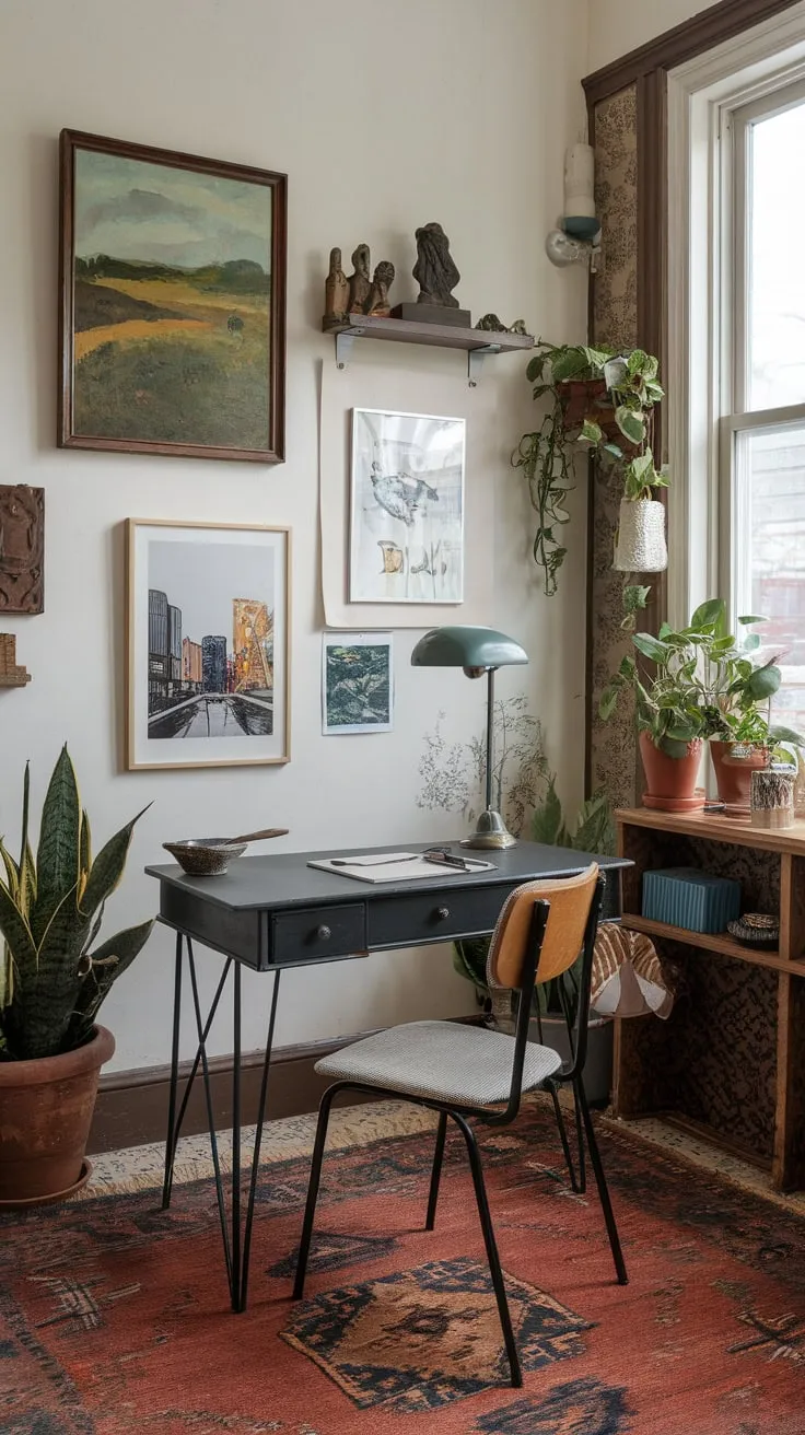 Sunshine, art, and quiet focus—my perfect little workspace.