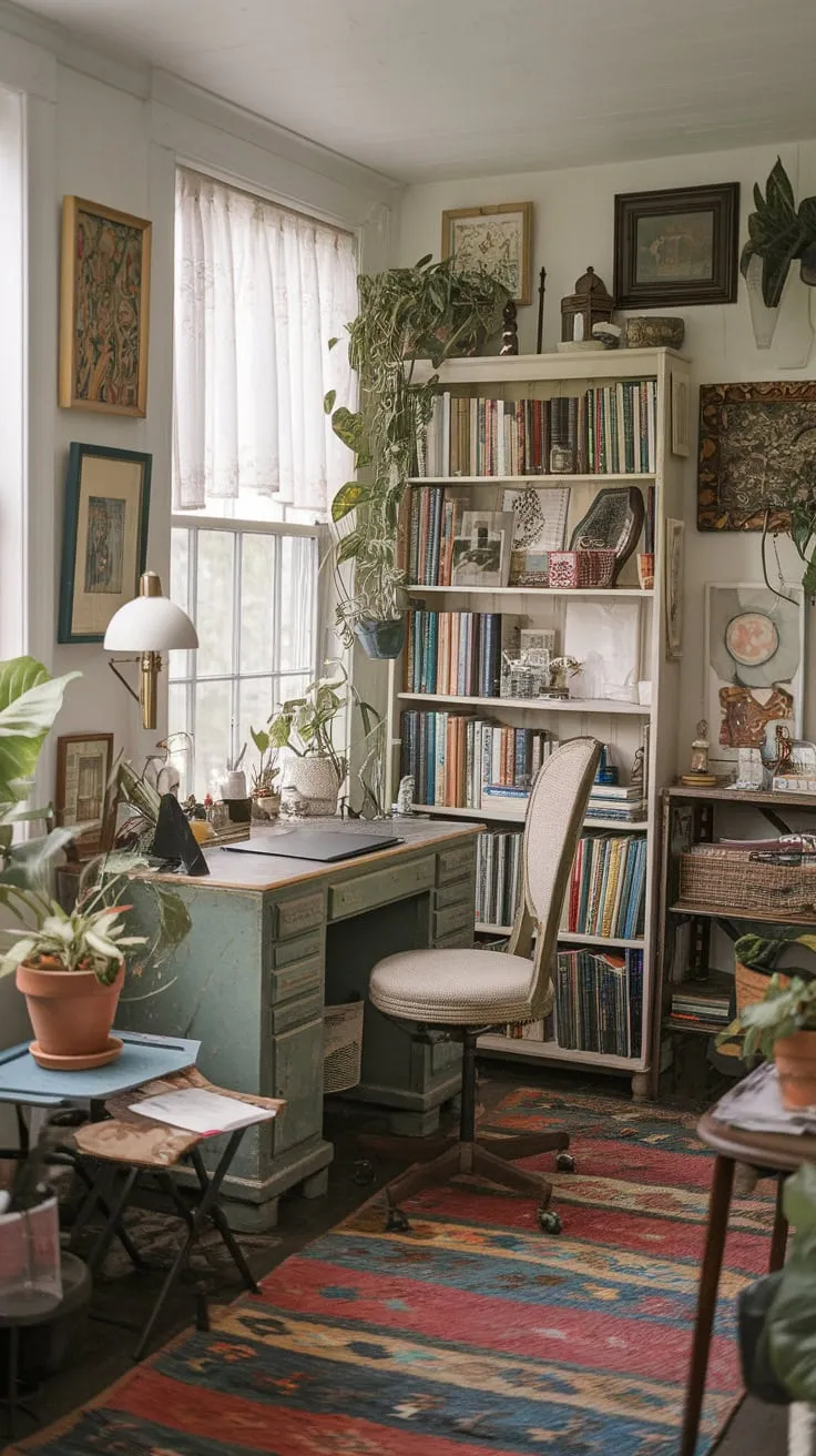 Productivity blooms in this cozy, sun-drenched workspace.