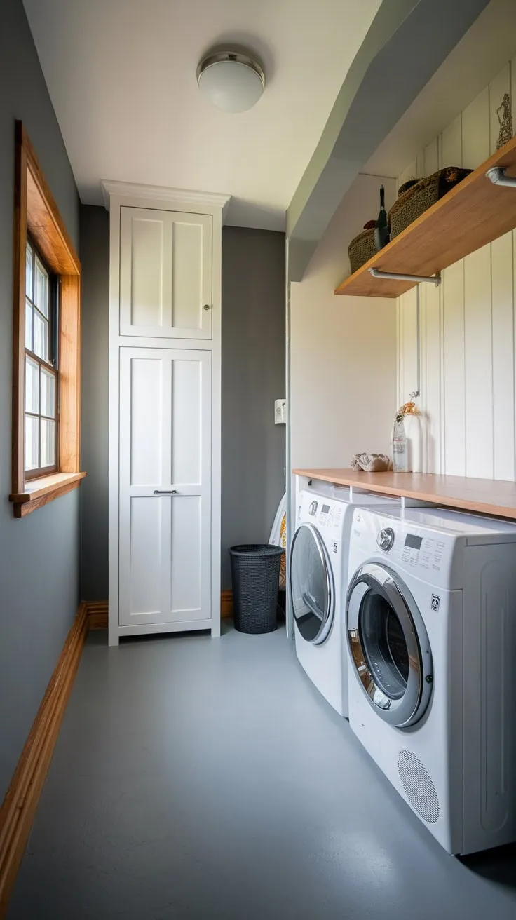 Natural light enhances the stylish design of this compact laundry and utility area.
