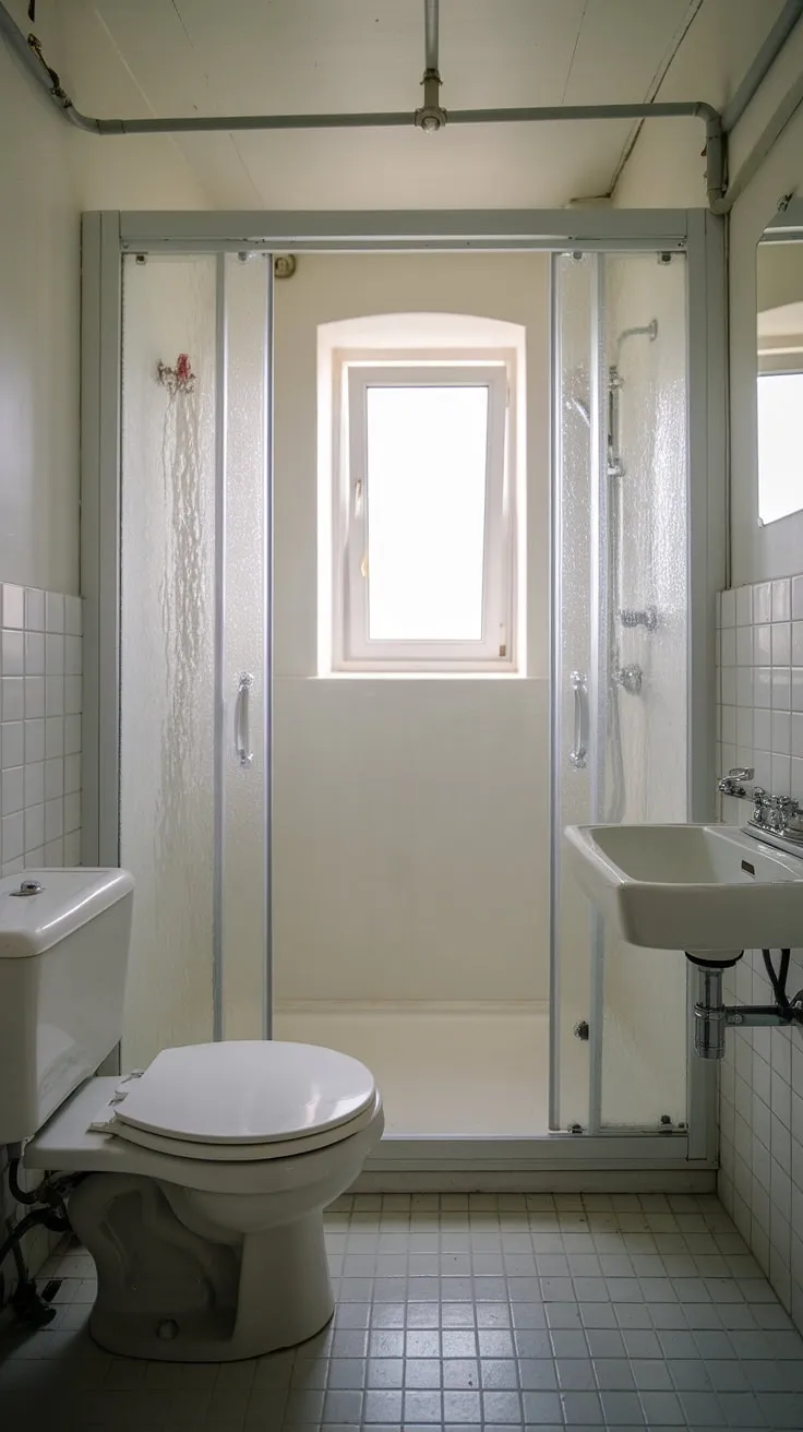Maximize space and style in your tiny bathroom with this small bathroom with window. This ensuite bathroom showcases smart design with a shower cubicle in a small washroom. Perfect for small bath shower ideas and tiny shower room ideas, this bathroom with shower cubicle proves that even a half bathroom with shower can be both luxurious and efficient.