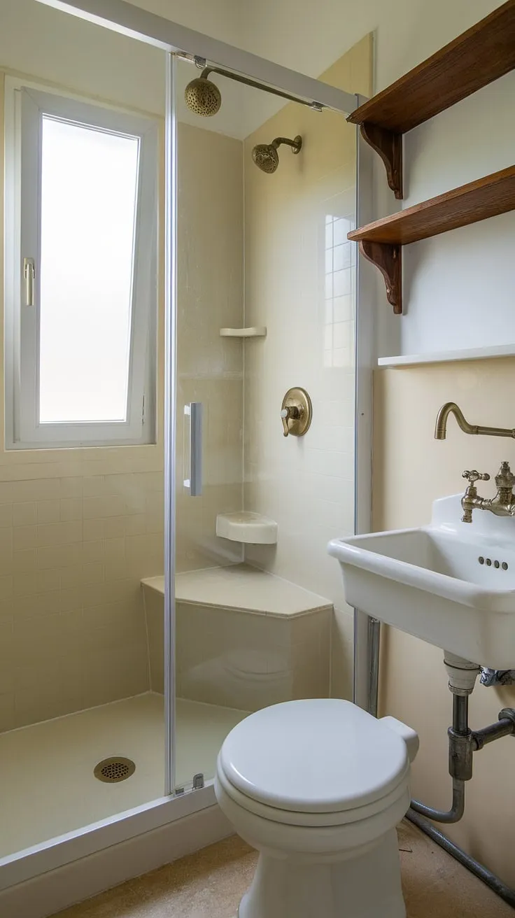 This tiny shower room boasts big style! See how we maximized every inch in this small bathroom with shower cubicle, offering inspiring small bath shower ideas and tiny bathroom ideas for even the smallest ensuite bathroom. Note the natural light from the window.