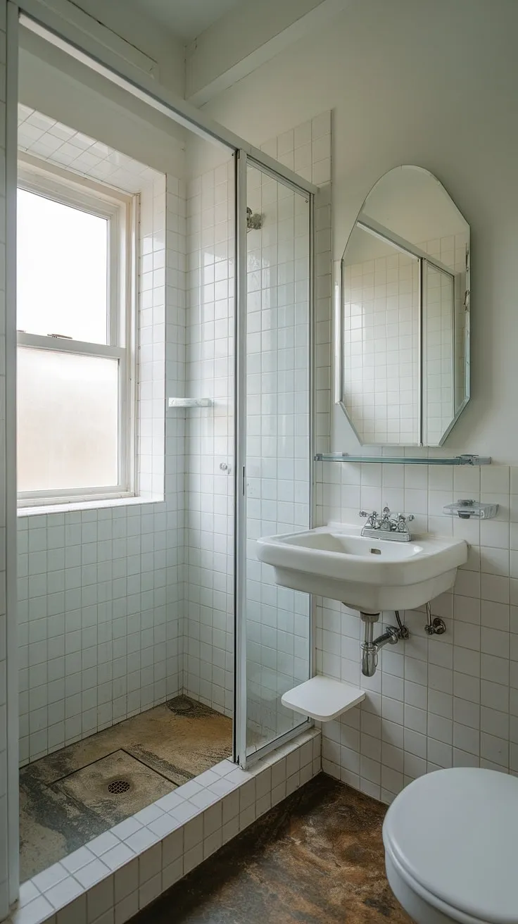 Maximize space and style in this small washroom; this ensuite bathroom, a half bathroom with shower, proves that even a bathroom with shower cubicle can be luxurious. Small bath shower ideas and tiny bathroom ideas come alive with clever design and a small bathroom with window.