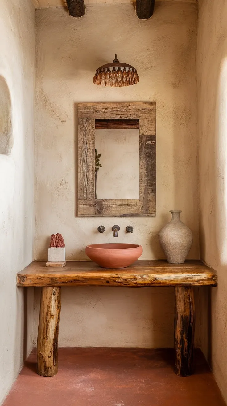 Sun-drenched mornings and Southwestern serenity. This boho bathroom, with its terracotta accents and rustic charm, is the perfect escape. The handcrafted vanity and warm textures create a space that feels both inviting and uniquely a you.
