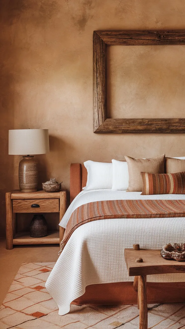 This southwestern bedroom is a haven of calm. The rich, warm palette, combined with the handcrafted details and the expansive view (imagine a saguaro cacti just outside!), makes it the ideal retreat for rest and rejuvenation.