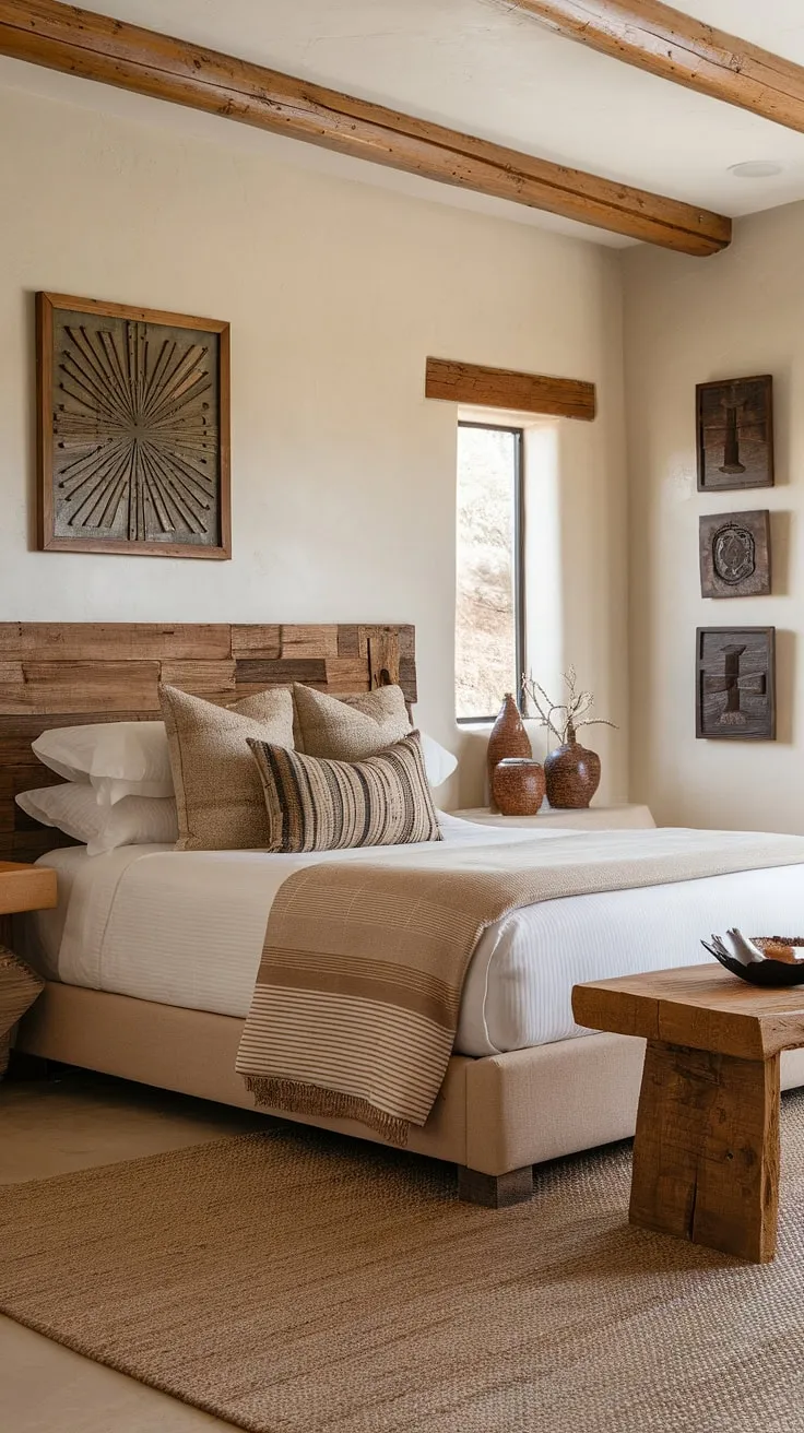 Wake up to breathtaking desert views in this serene Southwestern bedroom. The natural light, warm wood tones, and handcrafted details create a haven of calm and understated luxury. A perfect blend of modern comfort and rustic charm.
