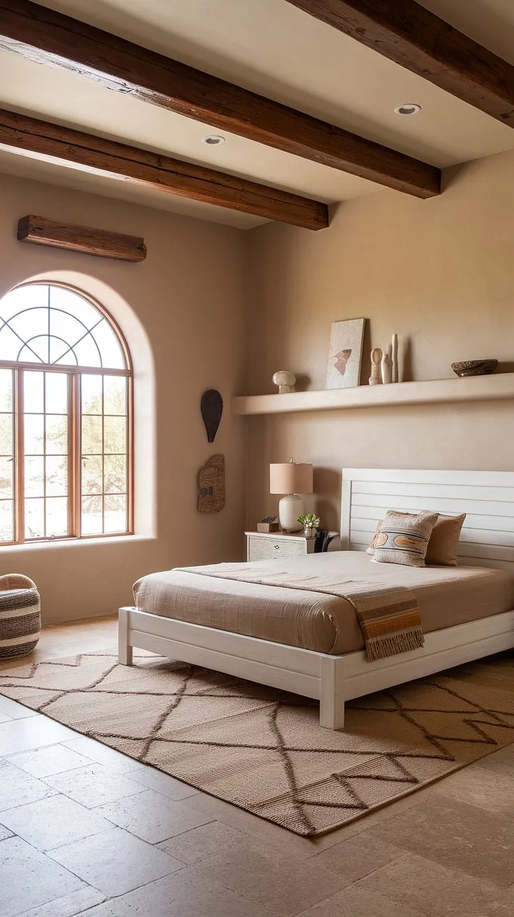 This desert modern bedroom is a sanctuary of calm. The natural textures, earthy tones, and carefully curated Southwestern accents create a space that feels both inviting and sophisticated. A true haven of peace.