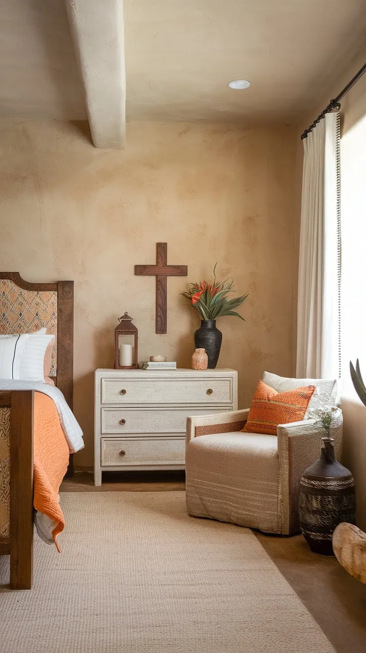 Escape to tranquility in this southwestern sanctuary. The earthy tones, handcrafted details, and serene atmosphere invite relaxation and peaceful slumber. A haven of calm amidst the desert landscape.