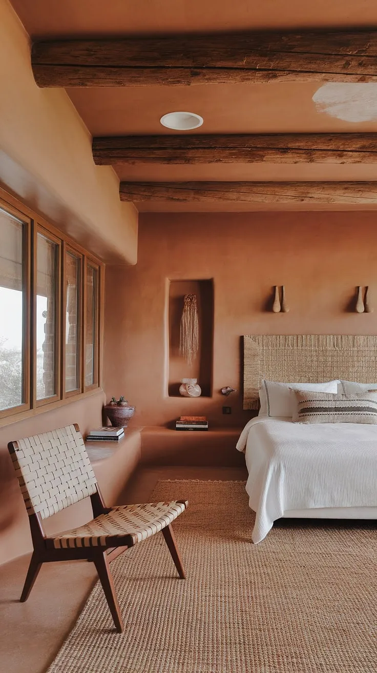 Desert hues meet modern minimalism in this Southwestern sanctuary. The woven textures and natural light create a calming oasis, perfectly blending rustic charm with contemporary elegance. A space where comfort and style seamlessly coexist.