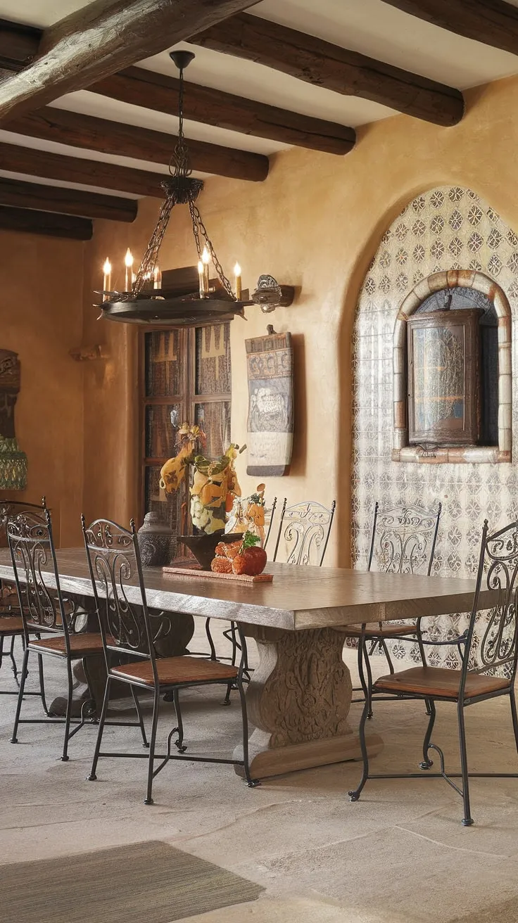 This breathtaking dining room embodies the spirit of a Mexican hospitality. The intricate details, from the hand-carved table to the stunning tilework, transport you to a place of warmth, history, and unforgettable culinary experiences.