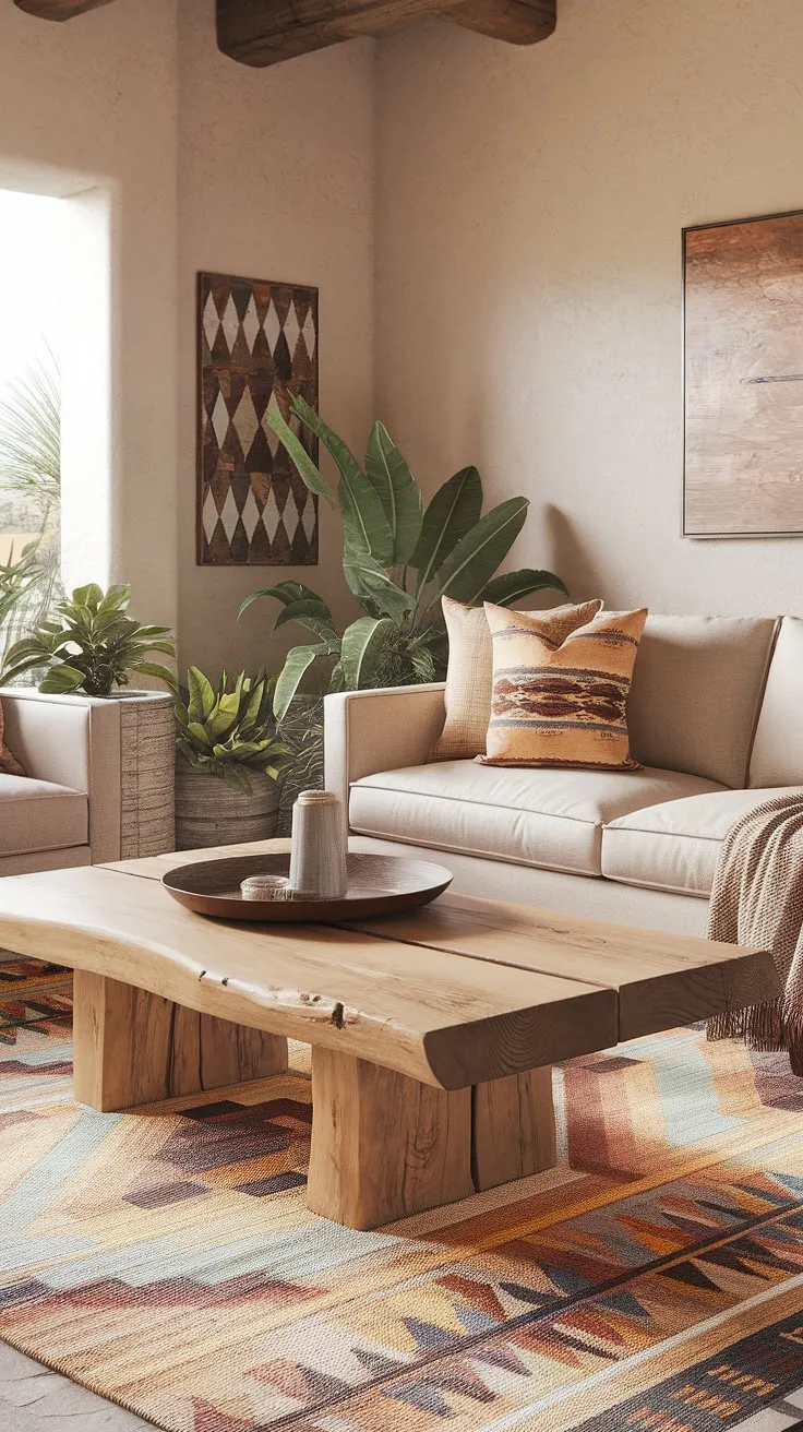 Escape to your own private desert oasis. This southwestern living room, bathed in soft light, offers a tranquil retreat where comfort meets captivating design. The natural textures and earthy tones create a serene atmosphere, perfect for unwinding after a long day. A haven of calm awaits.