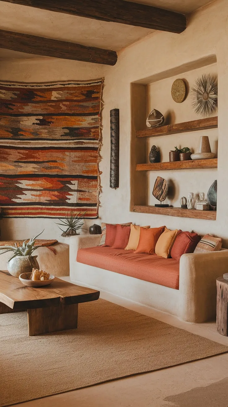 Escape to the desert, without ever leaving home. This living room's design perfectly captures the spirit of the Southwest, blending comfort and style with a curated collection of a artifacts and natural elements.