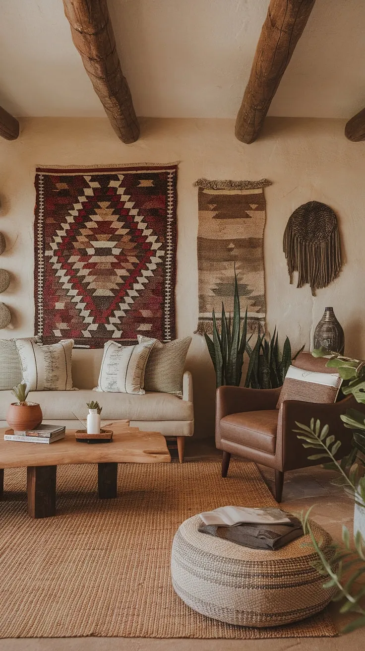 Desert hues and tranquil vibes create a Southwestern sanctuary. The natural textures and earthy tones, complemented by carefully chosen plants, evoke a sense of calm and understated elegance. This space is a perfect example of how to bring the beauty of the desert indoors.
