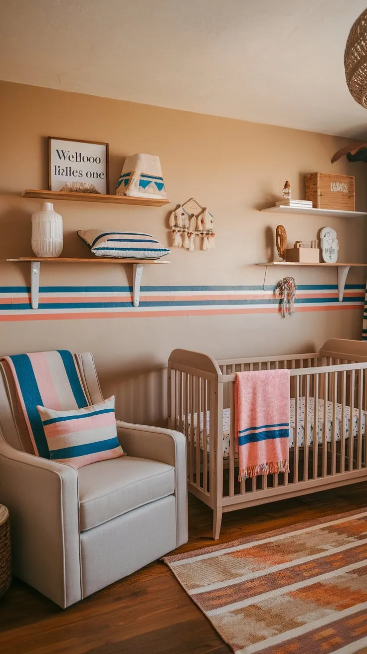 Sweet dreams are made of this: A Southwestern boho nursery, bursting with color and warmth, welcomes its newest little one. The handcrafted details and cozy textures create a space as unique and precious as the baby it cradles.