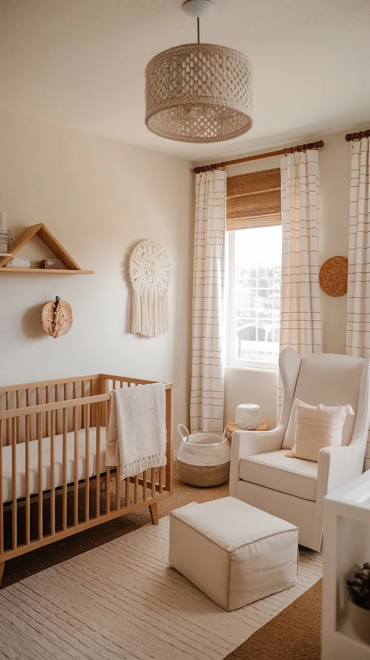 A peaceful haven for little ones, this nursery effortlessly blends southwestern style with boho chic. The natural textures and calming color scheme create a space that is both stylish and soothing, perfect for nurturing a baby's gentle spirit.