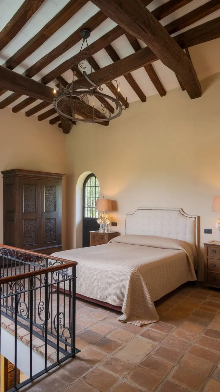 Awaken to the soothing Mediterranean breeze in a luxurious sanctuary where airy high ceilings and rich wooden accents invite relaxation and rejuvenation.