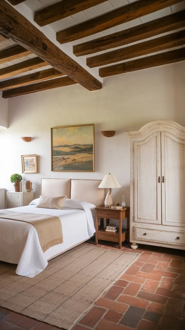 Awakening in this sunlit Mediterranean villa, with its high ceilings and rustic charm, feels like stepping into a serene escape of relaxed luxury.